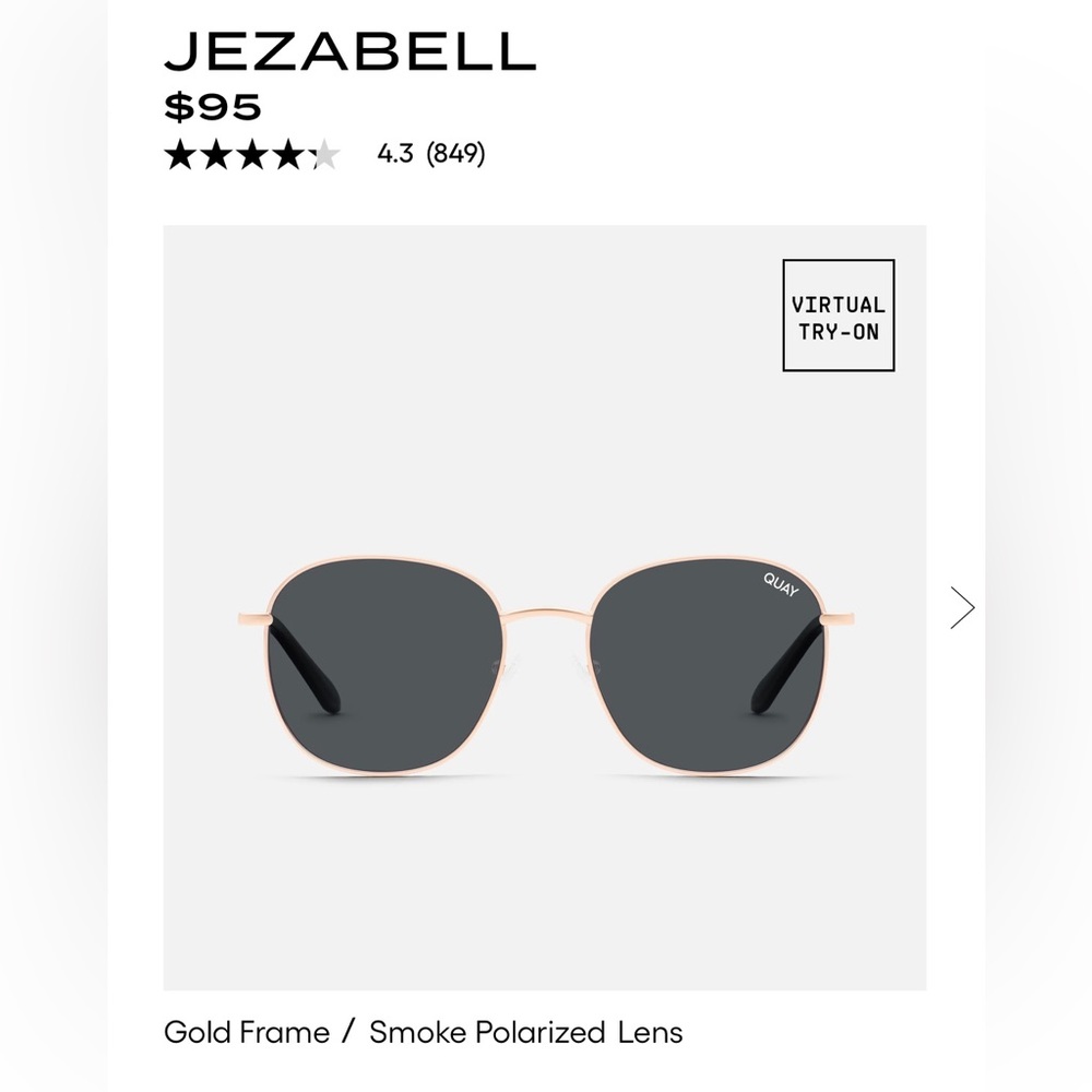 Quay Jezabell gold frame/smoked polarized lens. NWOT